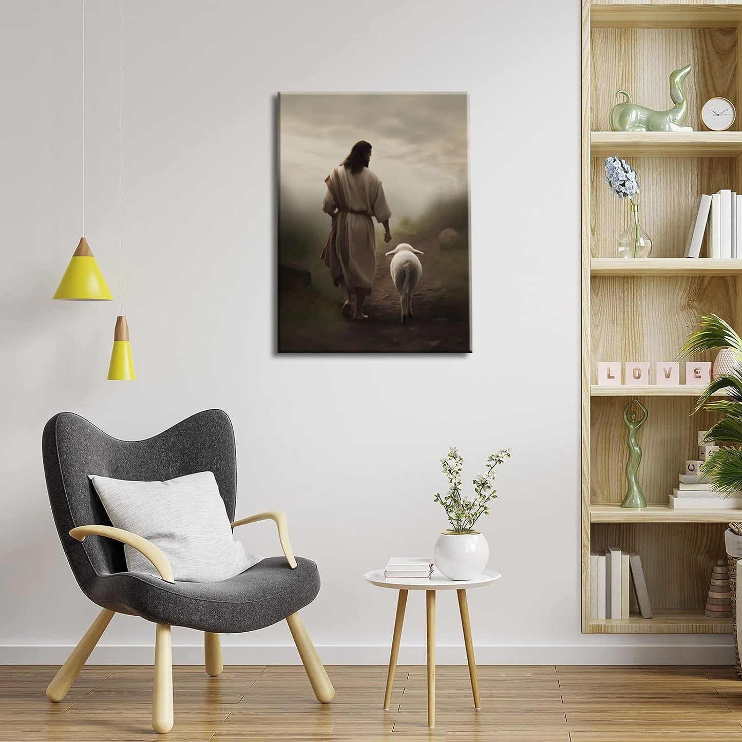 Framed Jesus and Lamb Canvas Wall Art God Faith Poster Prints Wall Decor Picture Christian Home Bedroom Decoration