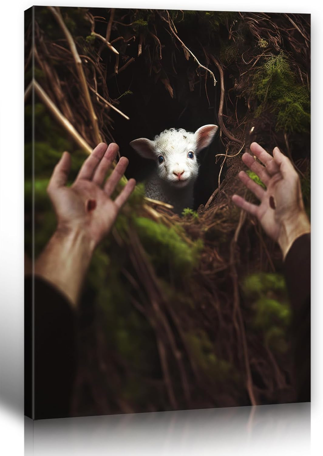 Jesus Christ Wall Art Jesus Running after Lost Lamb Picture Canvas Printed Christian Home Decor, Modern Christian Wall Decor for Church Decoration