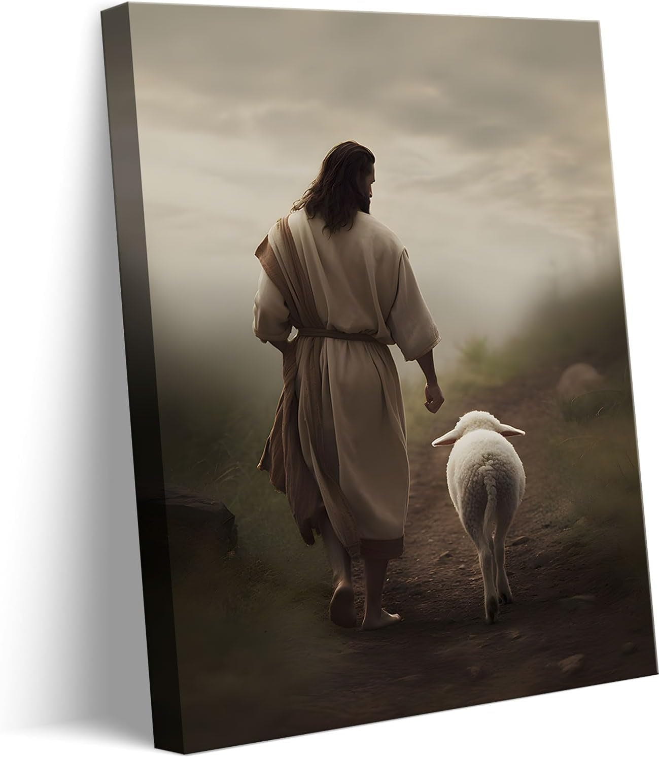 Framed Jesus and Lamb Canvas Wall Art God Faith Poster Prints Wall Decor Picture Christian Home Bedroom Decoration